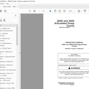 John Deere  250D & 300D Articulated Dump Trucks Operator's Manual OMT224115 - PDF