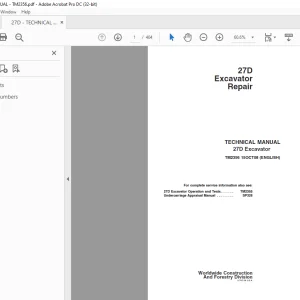 John Deere 27D Excavator Repair Technical Manual - PDF DOWNLOAD