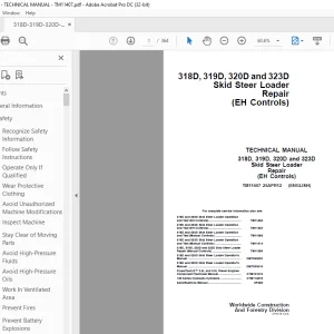 John Deere 318D, 319D, 320D and 323D Skid Steer Loader Repair (EH Controls) TECHNICAL MANUAL  PDF