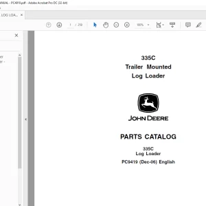 John Deere 335C Trailer Mounted Log Loader Parts Manual PC9419 - PDF DOWNLOAD