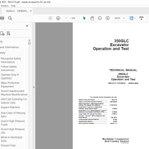 John Deere 350GLC Excavator Operation and Test TECHNICAL MANUAL TM12173 - PDF