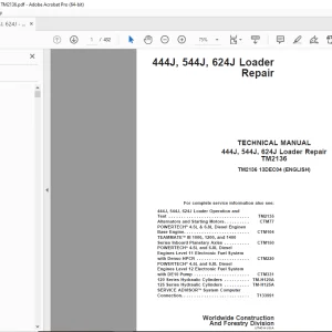 John Deere 444J, 544J, 624J Loader Repair Technical Manual TM2136 PDF