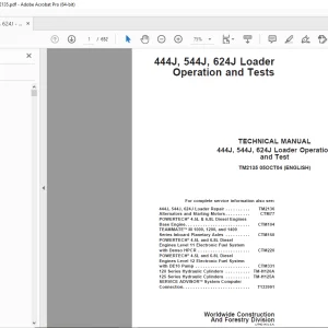 John Deere 444J,544J,624J Loader Operation & Tests Technical Manual TM2135 PDF