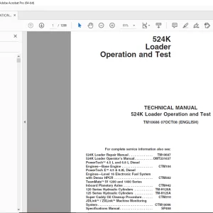 John Deere 524K Loader Operation & Test Technical Manual TM10686  PDF