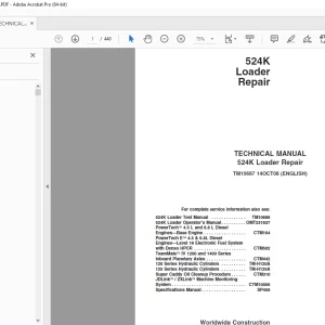 John Deere 524K Loader Operation & Test Technical Manual TM10687  PDF