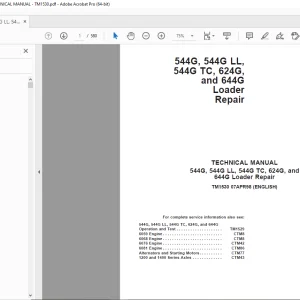John Deere 544G,544G LL,544G TC,624G,and 644G Loader Repair Technical Manual PDF