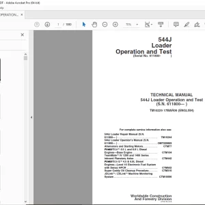 John Deere 544J Loader Operation & Test Technical Manual S.N. 611800 PDF