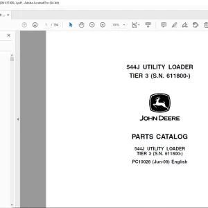 John Deere 544J UTILITY LOADER TIER 3 Parts Manual SN611800 PDF