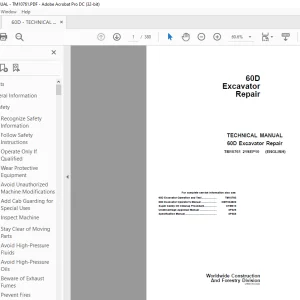 John Deere 60D Excavator Repair TECHNICAL MANUAL TM10761- PDF DOWNLOAD