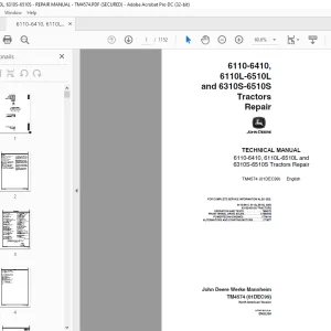 John Deere 6110-6410, 6110L-6510L,& 6310S-6510S Tractor Repair Technical Manual TM4574 PDF