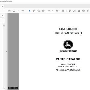John Deere 644J LOADER TIER 3 Parts Manual SN 611232 - PDF DOWNLOAD