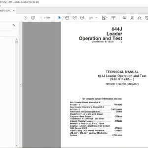 John Deere 644J Loader Operation and Test Technical Manual SN611232 PDF