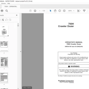John Deere 700H Crawler Dozer OPERATOR’S MANUAL  - PDF DOWNLOAD