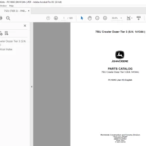 John Deere 750J Crawler Dozer Tier 3 Parts Manual PC10043 - PDF DOWNLOAD