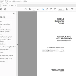 John Deere 850DLC Excavator Repair TECHNICAL MANUAL TM10011 - PDF DOWNLOAD