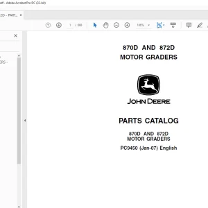 John Deere 870D AND 872D MOTOR GRADERS Parts Manual PC9450 - PDF DOWNLOAD