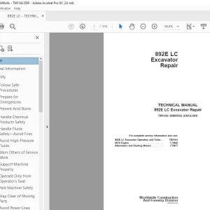 John Deere  892E LC Excavator Repair TECHNICAL MANUAL TM1542 - PDF DOWNLOAD