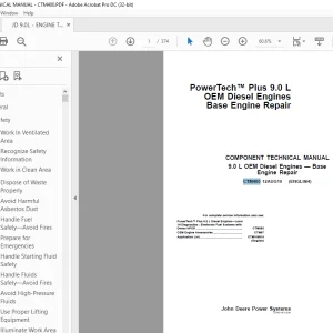 John Deere Diesel Engine Powertech Plus 9.0 L OEM Technical Repair Manual CTM400 - PDF DOWNLOAD