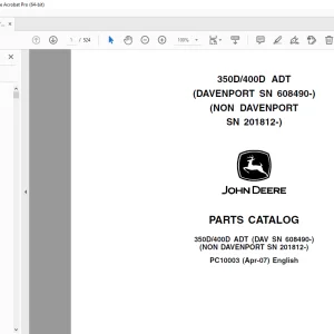 John Deere Dump Trucks 350D/400D ADT Parts Manual PC10003
