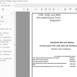 John Deere Dump Trucks 370E 410E 460E Operation And Test Manual TM12406 - PDF DOWNLOAD