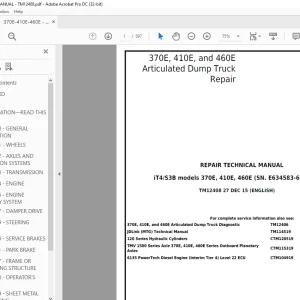 John Deere Dump Trucks 370E 410E 460E Repair Technical Manual TM12408 - PDF DOWNLOAD