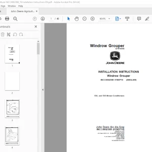 John Deere Windrow Grouper INCC400236B 530 & 535 Mower-Conditioners Installation Instruction Manual PDF