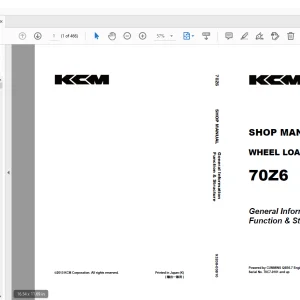 KCM 70Z6 Wheel Loader Serial No.70C7-0101 and up P.No.93208-00810 Shop Manual PDF