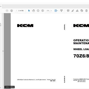 KCM 70Z6/80Z6 Wheel Loader SN 70C7-0101 and up 80C7-0101 and up Operation & Maintenance Manual PDF