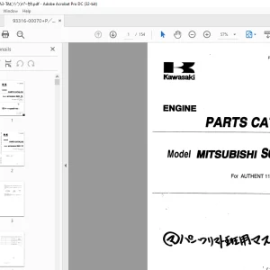 Kawasaki ENGINE Mitsubishi S6A3-TA AUTHENT 115ZA-2,115ZIV-3 Parts Manual PT-AAAP11606- 0