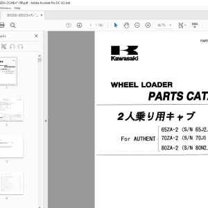 Kawasaki WHEEL LOADER 2人乗り用キャブ 65ZA-2 70ZA-2 80ZA-2 PARTS MANUAL PDF