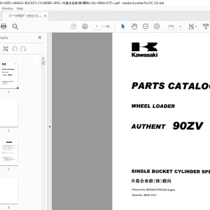 Kawasaki WHEEL LOADER AUTHENT 90ZV PARTS CATALOG MANUAL 93313-00210 PDF