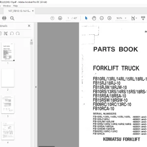 Komatsu FORKLIFT FB1ORL/13RL/14RL/15RL/18RL-10 FB15RJ/18RJ-10 Parts Manual - PDF DOWNLOAD