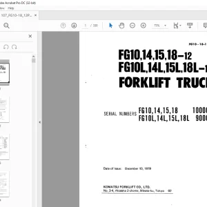 Komatsu FORKLIFT FGI0,14,15,18-12 FGIOL, 14L, 15L, 18L-12 Parts Manual PDF