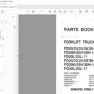 Komatsu FORKLIFT TRUCKS FD20/23/25/28/30-2-11 FD20H/25H/30H-11 FD20L/25L- Parts Manual