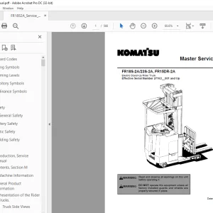 Komatsu Forklift FR18S-2A/23S-2A, FR15DR-2A Master Service Manual SM022A PDF