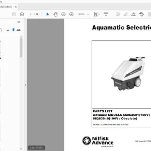 Nilfisk 56263501 (120V) 56263510 (100V Obsolete) Aquamatic Selectric Parts Manual 56042271 - PDF