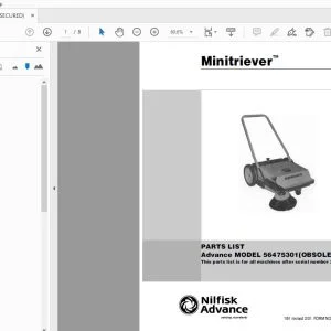 Nilfisk Advance 56475301 (Obsolete) Minitriever Parts Manual 56042240 - PDF