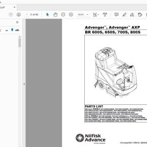 Nilfisk Advance Advenger, Advenger AXP BR 600S, 650S, 700S, 800S Parts Manual - PDF DOWNLOAD