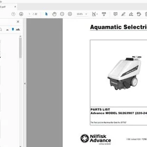 Nilfisk Advance Aquamatic Selectric 56263907 (220-240Vac) Parts Manual 56263907 - PDF DOWNLOAD
