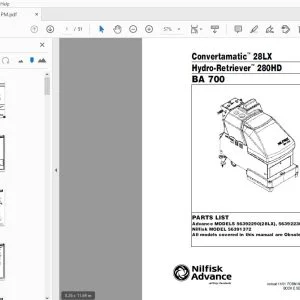 Nilfisk Advance Convertamatic 28LX Hydro-Retriever 280HD BA 700 Parts Manual - PDF DOWNLOAD