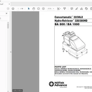 Nilfisk Advance Convertamatic 32/38LX Hydro-Retriever 320/380HD BA 800/BA 1000 Parts Manual - PDF