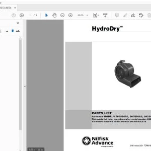 Nilfisk Advance Hydrodry 56259050,56259055,56259060 Parts Manual - PDF DOWNLOAD