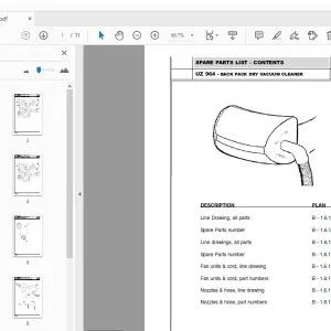 Nilfisk Advance UZ 964 BACK PACK DRY VACUUM CLEANER Parts Manual - PDF