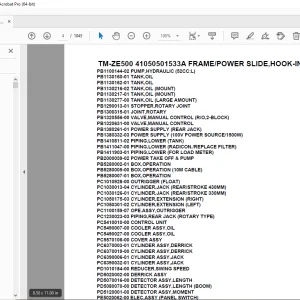 Tadano TM-ZE500 41050501533A FRAME/POWER SLIDE,HOOK-IN Parts Manual PDF