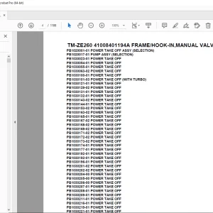 Tadano TM-ZE260 41008401194A FRAME/HOOK-IN,MANUAL VALVE Parts Manual PDF