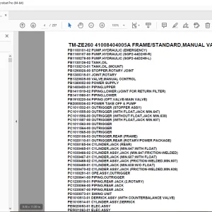 Tadano Crane TM-ZE260 41008404005A FRAME/STANDARD,MANUAL VALVE Parts Manual PDF