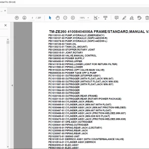 Tadano TM-ZE260 41008404006A FRAMESTANDARD,MANUAL VALVE,RJ Parts Manual PDF