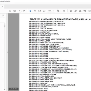 Tadano TM-ZE260 41008404007A FRAME/STANDARD,MANUAL VALVE Parts Manual PDF