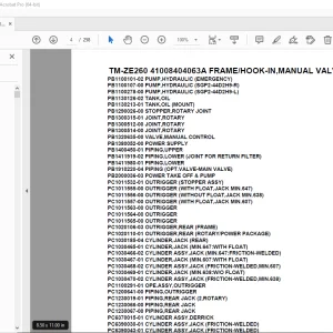Tadano Crane TM-ZE260 41008404063A FRAME/HOOK-IN,MANUAL VALVE Parts Manual PDF