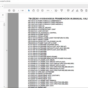 Tadano Crane TM-ZE260 41008404065A FRAME/HOOK-IN,MANUAL VALVE Parts Manual PDF